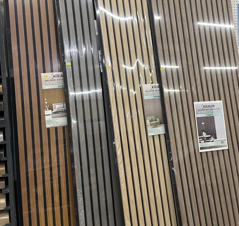 Acoustic Wall Panels in Alder Grey, Natural Oak, and Chestnut